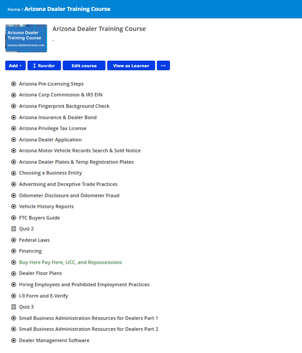 Arizona Dealer License Course Videos